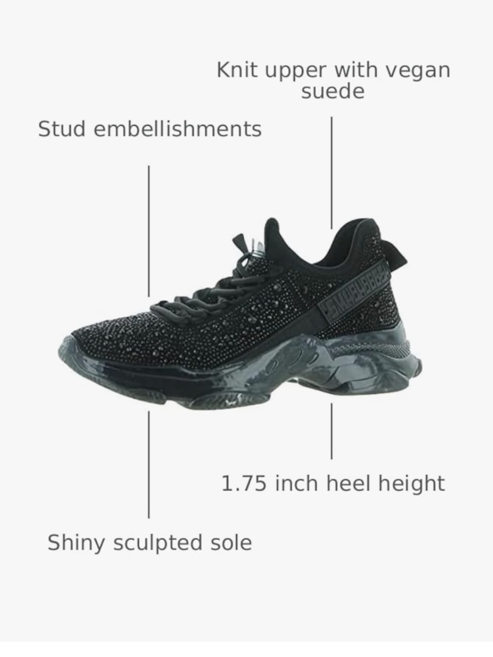 Steve Madden Black Embellished Maxima Chunky Sneaker - Picture 2 of 3